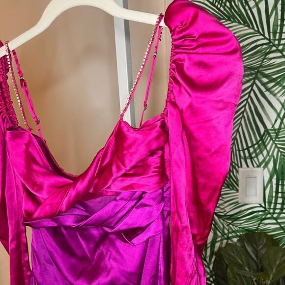 The Bar Two-Tone Silk Satin Twist-Front Minidress - Picture 7 of 13